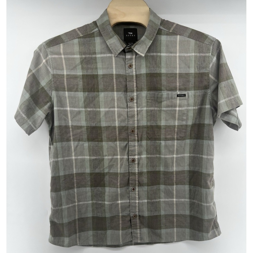 Sitka Gear Mens Ambary Short Sleeved Shirt XXL Hemp Blend Plaid Gray Brown